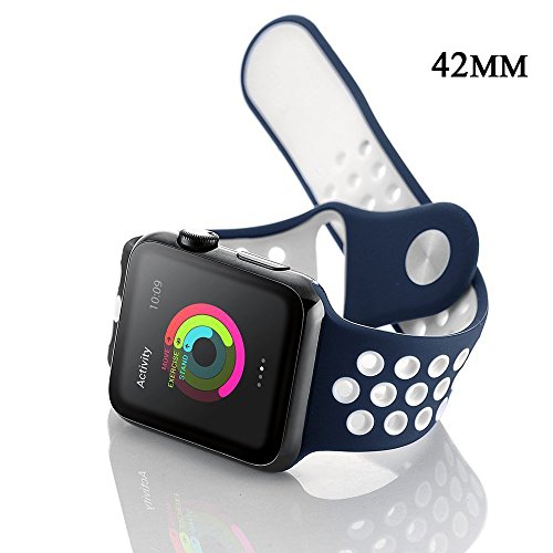 Apple Watch Correa  Sanday Silicona Suave Reemplazo de Banda Sport Band para Apple Watch Series 3 Series 1 Series 2 42MM M L Azul Blanco