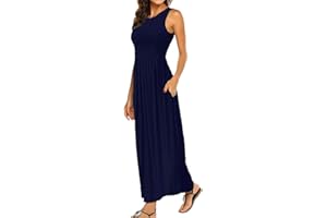 BDTECAOR Maxikleid Damen Sommer Boho Ärmellos Strandkleider Lässige Lange Tank Kleid mit Taschen