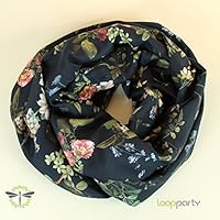 Loop-Schal Damen - Viskose - grau anthrazit florales Blumen-Motiv, elegant & weich fließend