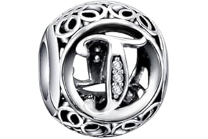 BEEUVIP Charme Lettre de l'alphabet Argent Sterling 925 Femmes Pearl Charm avec 5A Zircone Compatible pour Européen Bracelets Le style A