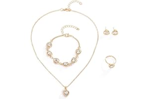 KEWUF Conjunto Joyas, Juego de Joyas Mujer Corazón de Melocotón, Collar, Pendientes, Pulsera, Anillo, Como Regalo de Cumpleaños, Día de San Valentín, Día de la Madre (Oro, Diamantes Blancos)