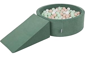 KiddyMoon Parque Terciopelo Infantil De Espuma con Rodondo Piscina De Bolas (200 Bolas) para Niños, Verde del Bosque:Beigepas/Blanco/Menta