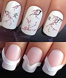 WATER NAIL TRANSFERS DECALS STICKERS ART SET #633 & 172. **plus x48 nail tip guides!!** x24 PINK SAKURA CHERRY BLOSSOM FLOWERS AND WRITING TIPS TATTOO WRAPS & x48 FRENCH MANICURE TIP GUIDES! CAN BE USED WITH NATURAL GEL ACRYLIC STICK ON NAILS! OR WITH GLITTER DUST CAVIAR BEADS ALLOYS DECORATIONS CONFETTI FIMO SHAPES TAPE PENS RHINESTONES!