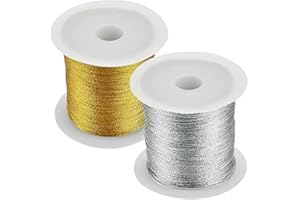LANKOER 2 Roll Tinsel String 80M/262 Feet Christmas Silk Thread Metallic Cord Craft Making Cord, for DIY Craft Jewelry Making Hanging Card Gift Wrapping Decor (Gold and Silver)