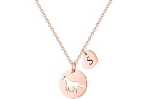 TINGN Stainless Steel Heart Initial Hollow Horse Pendant Necklace - Horse Gifts for Women & Girls
