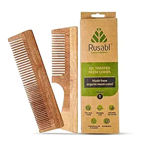 Rusabl Neem Dual Tooth Comb Without Handle For Men And Women, Pure Neem Wood, 100% Wooden, Comb With Wooden Teeth (Fine + Dual tooth)