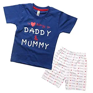 TOONYPORT Kids Cotton Printed Top and Bottom Set (Blue, 12-18 Months)