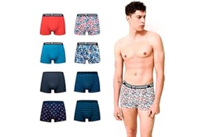 DOUBLE M, Pack de 2, 5, 8 Bóxers, Calzoncillos Hombre Algodón, Bóxers Transpirables y Suaves, Ropa Interior Cómoda Hombre, Diseños Estampados y Lisos, Cintura Elástica, Variedad Colores, Uso Diario