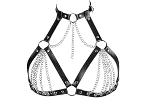 XFSRG Cadena Cuerpo Gótico Mujer Arnés Cuero Punk Sexy Ajustable para Ropa Gótica y Fiestas