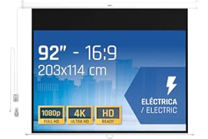 iggual Pantalla Proyección 92" Pulgadas Eléctrica Enrollable -Panorámica 16:9 -Caída Ajustable -Mando Distancia e Interruptor Aux- Apto Pared/Techo -Compatible 4k y Cualquier Proyector(203x114 cm)