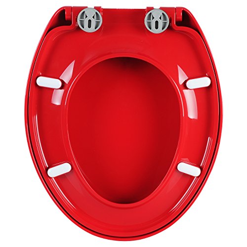 Wc Sitz Toilettensitz mit Absenkautomatik, Fast Fix&Schnellbefestigung, Kunststoff, Softclose Scharnier, Antibakteriell, Rot, WS2637 - 4