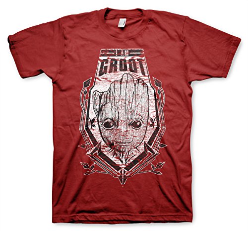 Guardians O/T Galaxy 2 The Groot - Camiseta para Hombre, diseño de Escudo Envejecido Rojo Tango Red S
