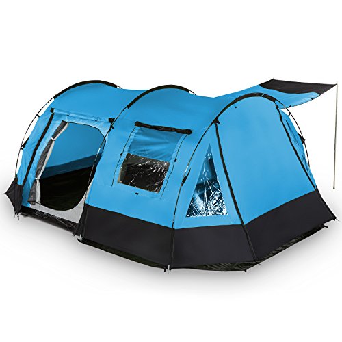 skandika Kambo - 4 Personas - Tienda campaña Familiar - túnel - mosquiteras (Azul)