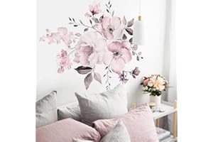‎COVPAW COVPAW® Wandtattoo Wandaufkleber XXL Gemalte Pfingstrose Rosa Blumen Wandsticker Wandbild Bilder Wohnzimmer Schlafzimmer Deco