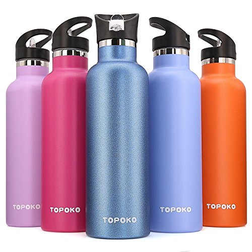 TOPOKO25 OZ Double Wall Stainless Steel Water Bottle, Straw Lid with Handle, Vacuum Insulated, Sweat Proof, Leak Proof Travel Mug Sports Bottle, Keep Warm or Cold Up to 24 Hours. (Blue)