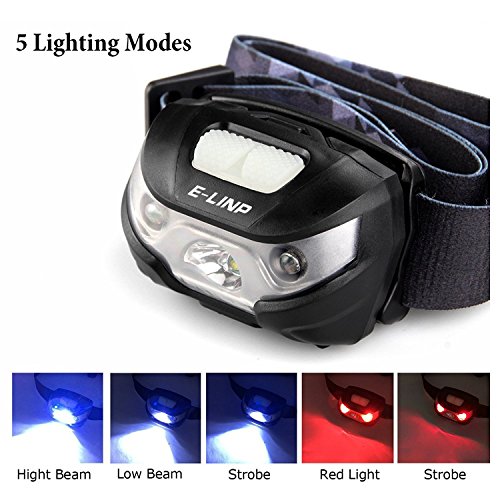 LED Stirnlampe / Kopflampe, LED Stirnlampen / Kopflampen, USB Wiederaufladbare, LED Kopfleuchten, handfreie Kopflampe, Sehr hell, wasserdicht, Ideal für Camping / Laufen / Angeln / Gassi gehen / Jagd und Lesen / Campinglampe / Aussenleuchte, inklusive USB Kabel, E-LINP - 2
