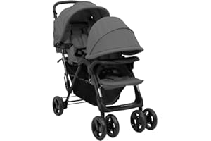Willood Geschwisterwagen Tandem Kinderwagen Zwillingskinderwagen Dunkelgrau Stahl