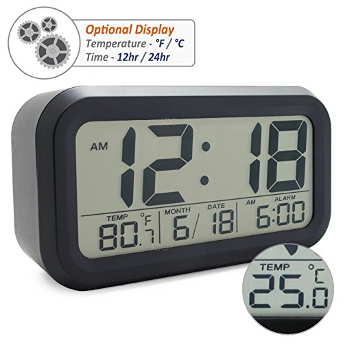 JCC batteriebetriebener Reisewecker LED Digital-Wecker mit extra großem Display, 5 Minuten Snooze, Temperatur, Datumsanzeige, und Lichtsensor Nachtlicht – schwarz - 6