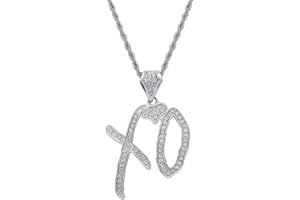 Ticome Hip Hop Necklace,Simple Letter XO Pendant Necklace, Fashionable Zircon Exquisite Alloy Necklace, Leading The Trend of Accessories, Unisex, Shiny Gift,Fan Gift (Silver)