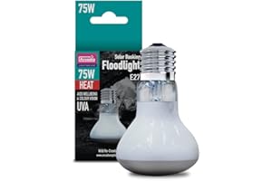 Arcadia Reptile - Solar Basking Floodlight - 75w - Standard E27 Fitting - Produces Essential UVA - Aids Wellbeing & Colour Vision -Suitable for All Reptiles
