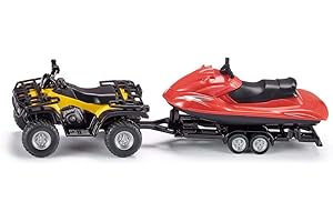 siku 2314 - Quad avec Remorque et Jet-Ski, 1:50, Métal/Plastique, Jaune/Rouge, Remorque Amovible, Jet-Ski Flottant