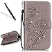 Produktbild Blumen Schutzhülle für Galaxy J5 2017,Glitzer Lederhülle für Samsung Galaxy J5 2017,Leeook Luxus Lanyard Elegante Strass Diamant Pu Leder Bookstyle Handytasche Embossing Butterfly Schmetterling Blume Strap Bling Glitzer Retro/Vintage Folio Wallet Hülle Etui Brieftasche Handyhülle Case Cover mit Ständerfunktion und Kartenfächer für Samsung Galaxy J5 2017 + 1 x Schwarz Eingabestift-Diamant,Grau