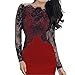 Produktbild Btruely Kleid Damen Elegant Rockabilly Kleid Trägerlos Partykleid Bodycon Cocktailkleid Elegant Langarm Abenkleid Vintage Pencil Kleid Maxikleid Spitzenrock A-Linie Kleid (L, Rot)