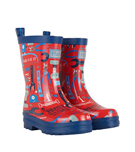 Hatley Printed Rain Boots Botas de agua de trabajo para chico, rojo (Marl Fix It), 20 (4 UK)