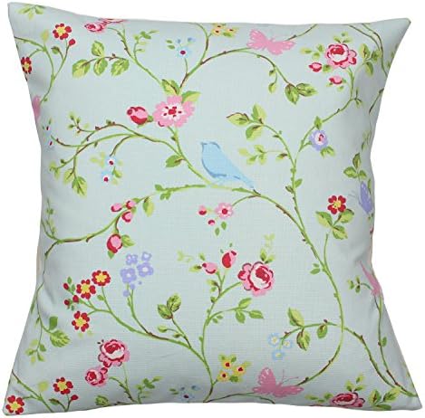 Bird Trail Clarke and Clarke Floral Fabric Vintage Shabby Chic Cushion (18", Seafoam)