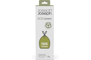 Joseph Joseph IW6 - Sacchetti Imondizia Ecologici in Plastica Riciclata, Sacchetti per Rifiuti da Cucina con Manici a Coulisse, Extra Resistenti - Confezione da 20, 30 Litri, Grigio