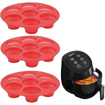 Set 2 Stampi Muffin In Silicone 4 Cavità + Pennello – Antiaderente, Senza BPA, Per Forno, Air Fryer E Lavastoviglie – Colore Rosso