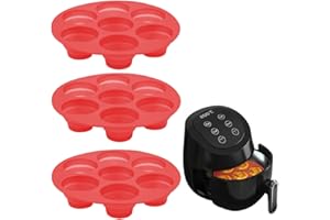 NHQZ 3 Pezzi Stampo Muffin Friggitrice Ad Aria, Stampi per friggitrice ad aria, Teglie per friggitrice ad aria, Per Muffin in Silicone per Cupcakes Brownies Torte Budino（Rosso）
