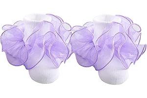 Snegyu Girls Frilly Socks Kids Princess Socks Baby Toddler Girl Dance Socks Ruffle Socks Turn Cuff Big Double Lace Ankle Socks for Shows Party Performance Socks 0-12 Years