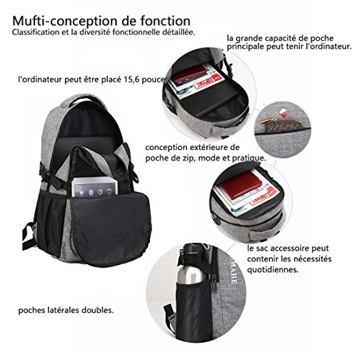 Maod Leinwand Freizeit Schulrucksack Jungen Rucksack schule daypack Laptoprucks  cke 15 Zoll Schultasche laptop backpack  Grau 