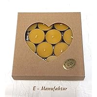 Bienenwachs Kerzen Set 12 x Teelichter aus Bienenwachs in einem hochwertigen Geschenkkarton -offene Welle natur mit Fenster 12 pcs Tealights beeswax Christmas