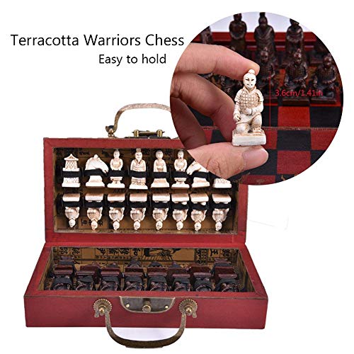Preisvergleich Produktbild Klassische chinesische Retro Terrakotta-Krieger-Schach-Weinlese-Hand, die Harz-Schachfiguren Ming und Qing-Dynastie chinesisches Terrakotta-Krieger-Schach für Geschenk schnitzt