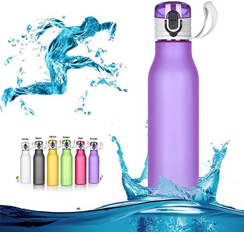Gym Water Bottle, Joymixx Portable Sport Water Bottles with Lip Straw, Leak Proof, One Click Open, Design for Running, Cycling, Hiking, Driving, Office - 550ml (Purple)