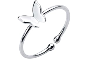 IMINI Anillo de plata de ley con diseño de mariposa, minimalista, ajustable, para mujeres y niñas
