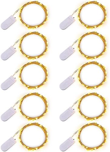 10 Pack String Fairy Lights,20 LED Micro Starry Light, Silver Copper Wire, Warm White Firefly Lights, Battery Operated on 6.8 Ft Long Decor Rope Lights Waterproof Moon Lights, Perfect For Christmas, Crafts Or Wedding Decoration