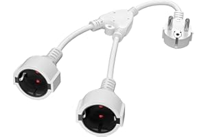 KEAGAR Doppelstecker für Steckdose, 2 Fach Steckdose, 2 in 1 Steckdosenadapter Steckdosenverlängerung, 0.1M Kurz Verlängerungskabel Mehrfachsteckdose, Tragbare Praktisch für Büro, zu Hause, Reisen - Weiß