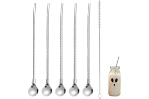 ANCUIOYZ Combo Cuillère à Paille, Cuillère Et Paille, En Remuant Cuillère à Paille Cuillère à Smoothie Cuillère à Milkshake, Adaptée Au Café Cocktail Smoothie Milkshake (6 Pièces)