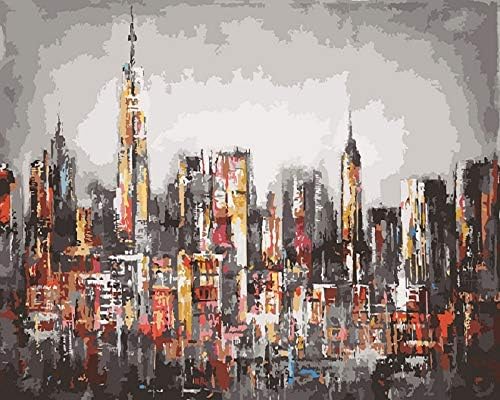 GCQBLM Diy Painting By Numbers New York City Building Retro Abstract Urban Landscape Oil Painting Coloring By Numbers Frame 16x20 inch Frameless