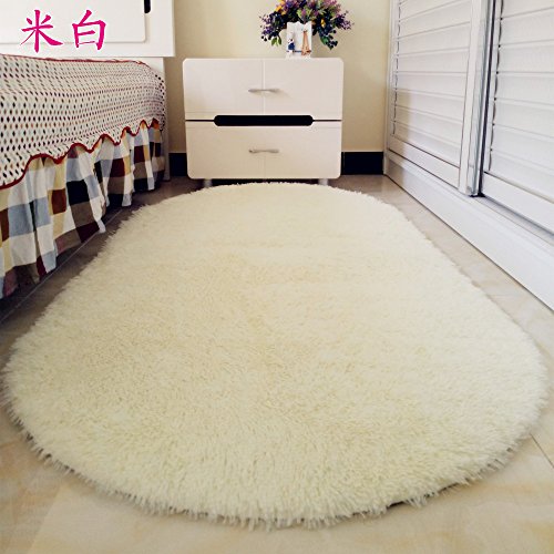 Preisvergleich Produktbild Schönes oval Teppich Fußmatte Haushalt Wohnzimmer Couchtisch Schlafzimmer mit Teppichboden ausgelegten Zimmer Bett Teppiche Bett decken, 60 x 160 cm, m weiß kurze Kaschmir