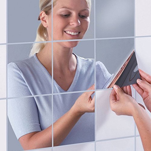 Listed in Stock Decorative Mirrors Self-adhesive Mosaic Tiles Mirror Wall Stickers Mirror Decor 15*15cm 6*6in 16pcs/lot MS361238 by KAZOKU
