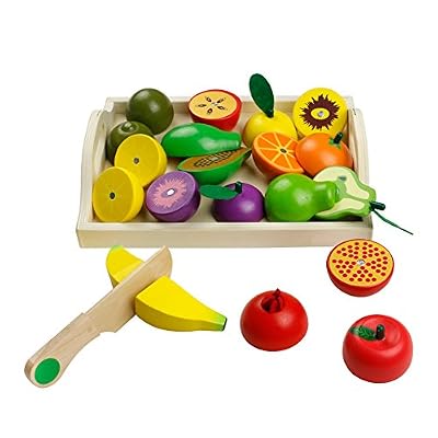 Jerryvon Fruits À Couper En Bois Fruits et Lègumes à Découper Jeu de Jouets de Coupe de Légumes en Bois Pour Enfants