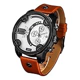 Easy Go Shopping Multifunktionale Dual Time Zone Quarz Business Sport Armbanduhr mit Lederband GMT Zeitkalender Leuchtende Anzeige für Männer (Artikelnummer : Wa1674b)