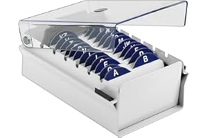 Acrimet Caja para Tarjetas de Visita, Porta Tarjeta de Negocio, Incluye Tarjetas de Índice AZ 95mm X 68mm y Separador (Base de Metal Color Blanco y Tapa con bisagras de Plástico Transparente)