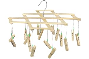 TentHome Mini Wäschespinne Holz Wäschetrockner Bambus Standtrockner Faltbar Trockengestell Socken Kleiderbügel Wäscheklammern Klein Wäscheständer (16 Klammern)