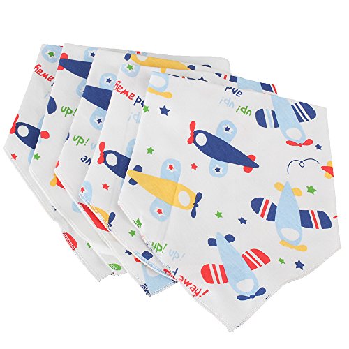Cute Cartoon Airplane Baby Kid Bandana Bib Triangle Head Scarf Saliva Towel Pack of 5