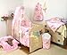 10 PCS BEDDING SET BABY COTBED COT QUILT DUVET COVER BUMPER CANOPY DRAPE+HOLDER (to fit cot bed size 140x70cm, Ladders-Pink)